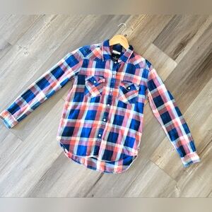 Women’s American Eagle Pearl Snap Boyfriend Fit Flannel Shirt Size S
